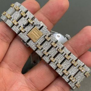 Montre automatique de luxe sertie de moissanite avec finition or et argent bicolore, bijoux hip-hop, cadran en diamant - Product Image 4