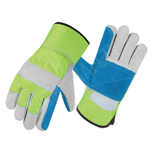 Guantes de seguridad de piel de vaca perforados fluorescentes personalizados, protección de manos industrial, goma, aramida, Material, parte trasera de algodón - Product Image 4