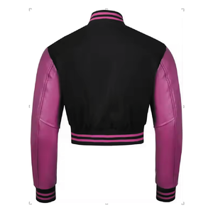 Femmes recadrée Vintage bouton Bomber veste à manches longues décontracté Baseball Style couleur bloc respirant Varsity Design pour l'hiver - Product Image 5