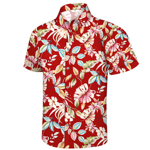 Camisa de manga corta informal de moda de algodón 100% para hombre, estampado de patrón Hawaiano Tropical, cuello levantado, botón cubierto transpirable - Product Image 3