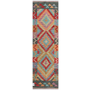 Alfombra Kilim de Maimana, Afganistán, 201 x 60 cm, Juego de Alfombras - Product Image 1