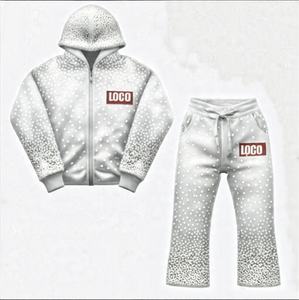 Sweat à capuche et survêtements pour hommes lourds conçus par le fabricant Logo personnalisé imprimé avec des strass Style baggy pour l'hiver - Product Image 1