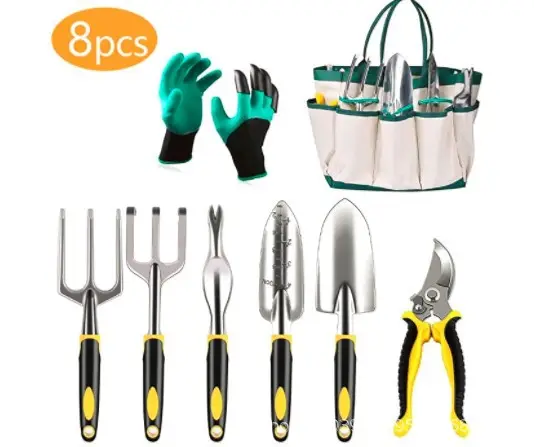 Kit de ferramentas manuais de jardinagem resistente, 8 peças, incluem pá e mais com bolsa de transporte