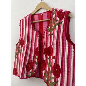 Chaleco Acolchado de Algodón Reversible Hecho a Mano para Mujer, Abrigo Corto Informal con Cuello en V y Estampado de Flores y Forro para Uso Exterior - Product Image 5