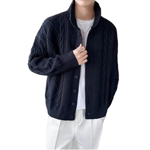 Nouveau cardigan tricoté automne-hiver pour homme, style ample, pull chaud, couleur unie, col roulé, anti-boulochage, à bouton unique - Product Image 2