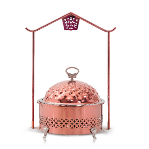 Chauffe-plat or rose chauffe-plat Buffet traiteur métal acier inoxydable utilisé nourriture cuivre martelé luxe chauffe-plat - Product Image 2