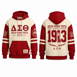เดลต้า ซิกมา ทีต้าเสื้อสเวตเตอร์มีฮู้ดสำหรับทั้งชายและหญิง สีแดงครีม ผ้าฟลีซ พิมพ์ลายด้านหน้าและด้านหลัง สวมใส่สบายๆ ในฤดูใบไม้ร่วง - Product Image 1