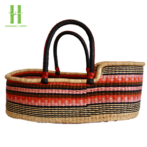 Logo personnalisable jonc de mer naturel tissé Portable bébé voiture panier tissu Moïse armoire pour salle de bain stockage vêtements utilisation - Product Image 3