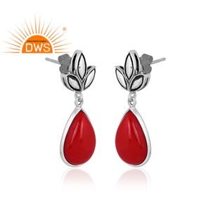 Pendientes colgantes de piedras preciosas cultivadas de Coral de plata de ley oxidada superventas, joyería personalizada para mujer, regalo para ella - Product Image 2