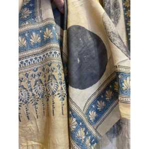 Écharpe en soie Tussar Ajrakh, motif imprimé à la main, design ethnique, couleur moutarde, longue, en satin sergé, pour l'été et l'hiver - Product Image 5