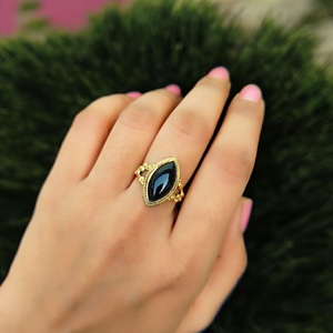 แหวนเงินแท้ประดับอัญมณีสีดำสำหรับงานแต่งงานงานปาร์ตี้925 - Product Image 2