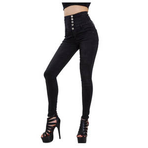 Pantalones vaqueros rasgados lavados oscuros claros desgastados de cintura alta para mujer, revestidos transpirables disponibles, azul negro para ropa informal - Product Image 2