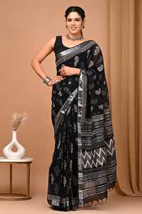 Sari indien de style ethnique traditionnel pour femmes tissé à la main 100% coton Saree éco-conscient chemisier flammé fête longueur au sol bas prix - Product Image 3