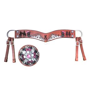 Prêt Navire Western Équestre Véritable Cuir De Vachette Cheval Racing Plastron Strass Concho Décoré Colliers De Poitrine - Product Image 1