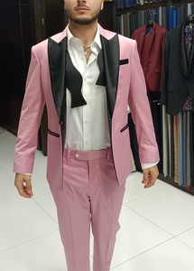 Costumes d'affaires respirants 2 pièces pour hommes #207 rose à manches longues col en V plissé devant style grande taille - Product Image 2