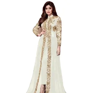 Zwaar Designer Zwart Gekleurd Georgette En Chiffon Gesneden Werk Met Geborduurde Pakistani Fancy Kurti Met Chudidaar Voor Feest