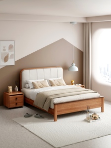 Premium Heartwood Wooden <b>Bed</b> with <b>Soft</b> Headboard - Product Image 3