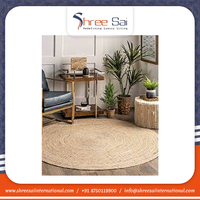 Tapis rond tressé en jute biologique fait main, brodé, design moderne, antidérapant, lavable, à poils moyens, pour la maison, l'hôtel, le bureau