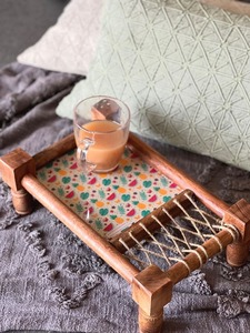 Plateau de service Khaat en bois avec revêtement en émail Plateau à collation Apéritif Plateau à dessert Plateau de table traditionnel Vintage Home Kitchen - Product Image 4