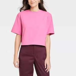 T-shirt court à manches régulières pour femme, style hip-hop, respirant, séchage rapide, léger, infroissable, en polyester/coton compressé - Product Image 1