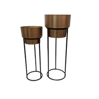 Set Pot Tanaman Modern dari Logam dengan Dudukan Besi Hitam Lapisan Emas, Pot Bunga Indoor Outdoor, Penyangga Tanaman Lantai Tinggi untuk Ruang Tamu.