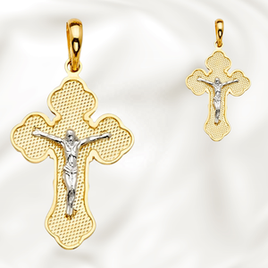 Clásico dos tonos oro plateado cobre 14K amarillo oro blanco fe religiosa Cruz colgante cristiano hombres niños Metal - Product Image 6