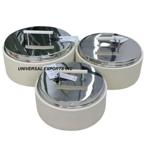 Calentador de alimentos de Metal decorativo Juego de dos vajilla Cazuela de diseñador hecha a mano Olla de metal de lujo con estilo clásico - Product Image 2