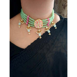 Mint Green Kundan Meenakari Choker <b>Set</b> with Gold Plated Earrings Fine Ladies' <b>Bridal</b> <b>Jewelry</b> for Gifts - Product Image 1