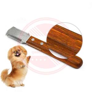 Peine profesional para perros, cuchillo pelador de acero inoxidable de doble cara con mango de madera, 1 unidad - Product Image 4