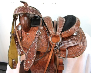 Sillín de cuero de calidad superior de doble tono occidental con diseño floral hecho a mano y asiento de gamuza suave a un precio asequible - Product Image 1