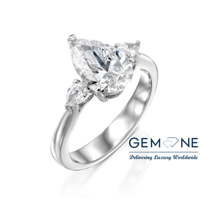 Igi ได้รับการรับรอง2.50กะรัตแหวนเพชรรูปลูกแพร์ F สี VVS ความชัดเจนในห้องปฏิบัติการใน14K ทองคำขาว3หินแหวนเพชร - Product Image 2