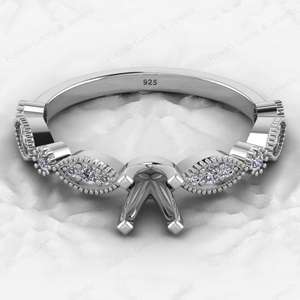 High Quality 925 Sterling Silver Half Eternity Semi Mount <b>Blank</b> Prong Setting <b>Ring</b> 5mm Zircon Gemstone Designer Custom Jewelry - Product Image 1