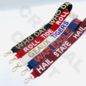 Sangles de sac de perles de rocaille en or blanc personnalisées de football noir 'Hook Em Horns' accessoire à la mode sangle de sac à main perlée - Product Image 6