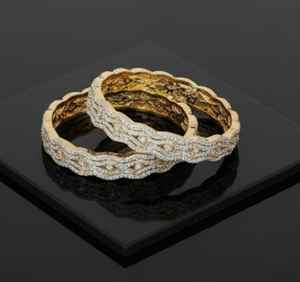 เครื่องประดับเพชรแบบอเมริกันมีสไตล์ทูโทนสีทาทาทาทาทาทาทาทาทาทาทาทากำไล2ชิ้นเครื่องประดับดีไซน์หรูหราสำหรับผู้หญิงและงานแต่งงาน - Product Image 3