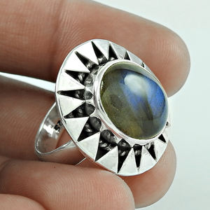 Pierre précieuse Labradorite bleue naturelle 925 argent Sterling classique élégant Look bague faite à la main bohème bijoux prix d'usine direct - Product Image 1