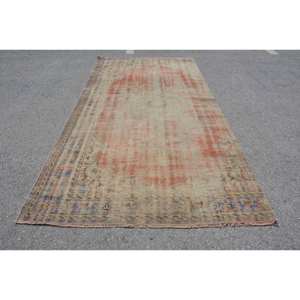 Vintage Turkish <b>Rug</b> 5'1\" X 10' ft Red Beige Wool Patchwork Design <b>Large</b> Area Rectangle Hallway <b>for</b> <b>Living</b> <b>Room</b> Bedroom Latex - Product Image 1