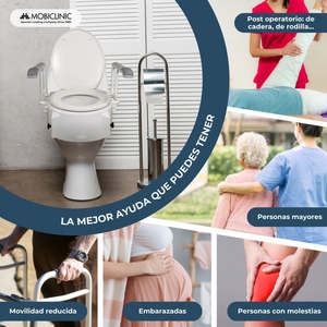 Altura ajustable (5-10-15 cm) Asiento de inodoro Elevador Reposabrazos plegables inclinables para suministros de terapia de rehabilitación Montado en la pared - Product Image 6