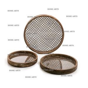 Plateau de Service en Rotin et Verre en Bambou pour Dessert Snacks Ensemble de Trois Tailles Différentes Plateau de Service Alimentaire à Vendre - Product Image 2