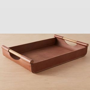 BELLE vente Plateau de service en cuir Mini-Nesting Breakfast Coffee Table Butler Multipurpose Trays With Handle Breakfast Tray - Product Image 4