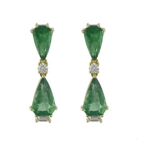 ต่างหูวินเทจทรงพอมโดโร ทองคำแท้ 18K ประดับมรกตทรงลูกแพร์ธรรมชาติและเพชร สามารถปรับแต่งได้ในทอง 10K/14K สำหรับงานแต่งงานและงานปาร์ตี้ - Product Image 3