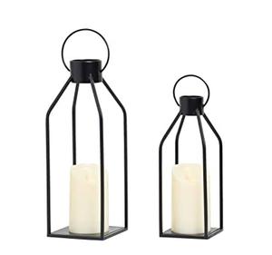 Ensemble de deux lanternes en métal simples personnalisées couleur noire maison et mariage décoratif fait à la main fantaisie lanterne en métal en gros - Product Image 1