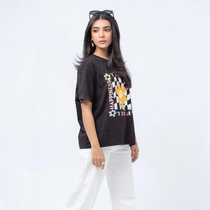 Custom Acid Washed Screen Print Women Regular Fit Striped Graphic Casual T Shirt 100% <b>Bamboo</b> <b>Fiber</b> Sustainable - Product Image 5