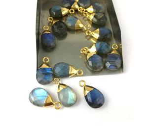 Labradorite poire goutte plaqué or alliage de cuivre pendentif pierre précieuse poire coupe breloques Flashy unisexe bijoux d'Inde - Product Image 1