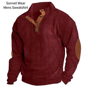 Sweat-shirt en velours côtelé décontracté pour homme, manches longues, col montant, pull-over - élégant et confortable, manches longues en velours côtelé - Product Image 1