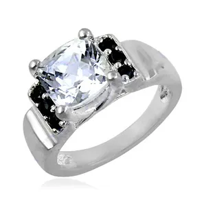 Princess Cut <b>Crystal</b> Rhinestone <b>Ring</b> 925 Silver Prong Setting Classic Fashion Women's Gift Gemstone <b>Ring</b> - Product Image 1