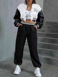 แจ็คเก็ตวิทยาลัย2025เลตเทอร์แมนสำหรับผู้หญิงเสื้อบอมเบอร์ขนยาวผ้าวูลพิมพ์ลายไซส์ XL - Product Image 3