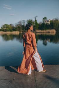 Wholesale Latest Design Casual Women Plain Long <b>Linen</b> Tunic <b>Top</b>, Bohemian Tunic Dress Orange Summer <b>Top</b> for Women Shirt Dress - Product Image 4