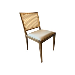 CHAISE À MANGER EN BOIS DE TECK AVEC SIEGE EN CUIR - Product Image 1