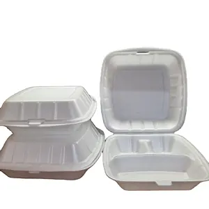 Supplier in Vietnam Three compartments PS foam food container with lid lunch box/ fast food/ hamburger new product 2024 popular