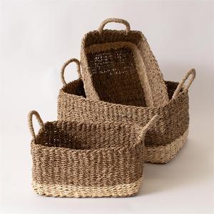 Handwoven Seagrass <b>Basket</b> Rectangular Natural Storage Hamper Decorative Organizer <b>Basket</b> For Home Living Room Or Laundry Use - Product Image 2